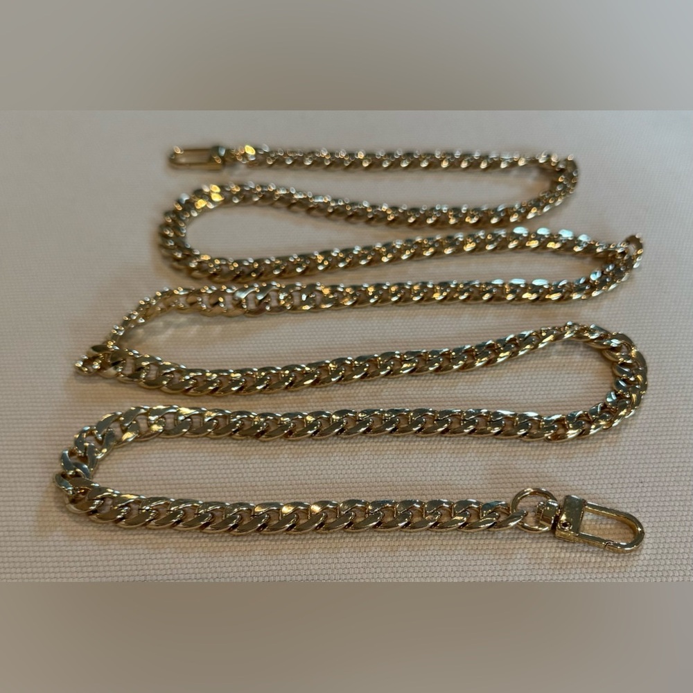 Crossbody 47"/120cm Iron Flat Chain Strap Purse Chain with Metal Buckles (Gold)